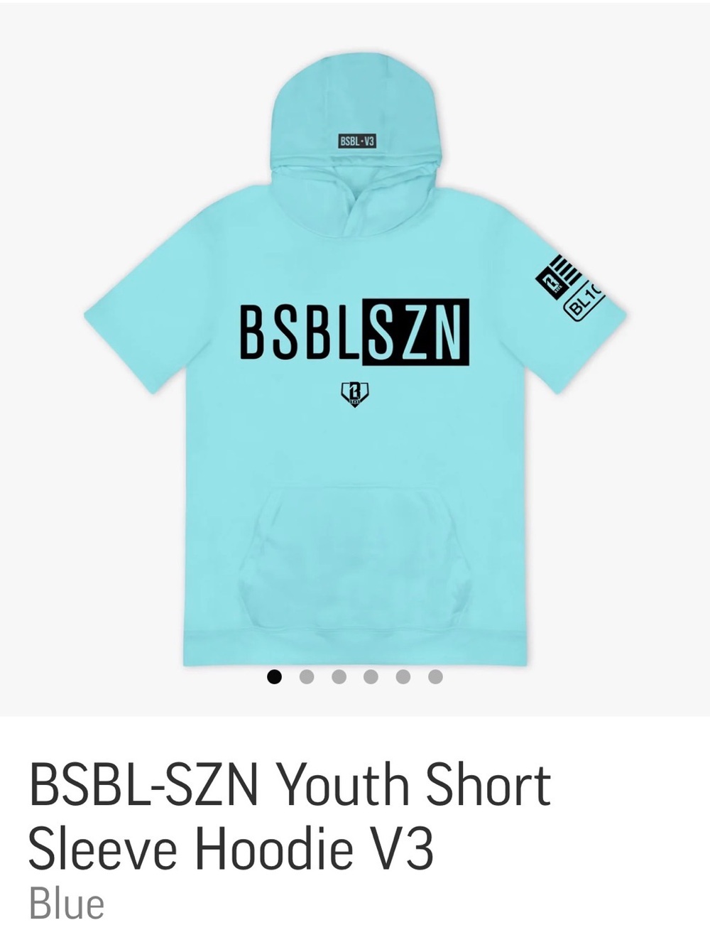 BSBL-SZN Youth Short Sleeve Hoodie in Aqua Blue